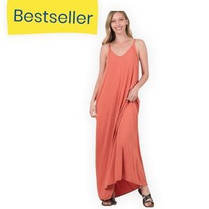 Ash rose spaghetti strap maxi with pockets